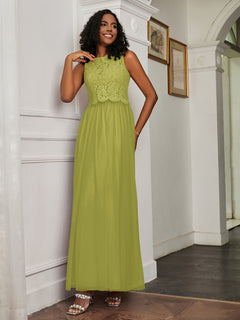 A-Line Jewel Neckline Tulle Dress Clover