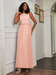 A-Line Jewel Neckline Tulle Dress Coral Plus Size