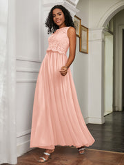 A-Line Jewel Neckline Tulle Dress Coral Plus Size