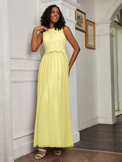 A-Line Jewel Neckline Tulle Dress Daffodil
