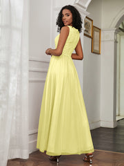 A-Line Jewel Neckline Tulle Dress Daffodil