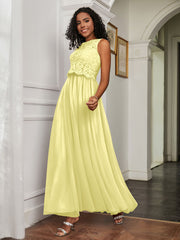 A-Line Jewel Neckline Tulle Dress Daffodil