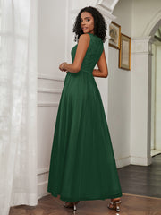 A-Line Jewel Neckline Tulle Dress Dark Green Plus Size