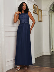 A-Line Jewel Neckline Tulle Dress Dark Navy