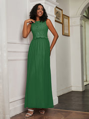 A-Line Jewel Neckline Tulle Dress Emerald