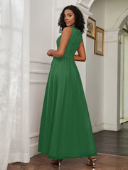 A-Line Jewel Neckline Tulle Dress Emerald