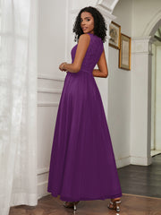 A-Line Jewel Neckline Tulle Dress Grape