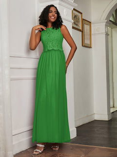 A-Line Jewel Neckline Tulle Dress Green