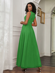 A-Line Jewel Neckline Tulle Dress Green