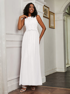 A-Line Jewel Neckline Tulle Dress Ivory
