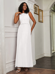 A-Line Jewel Neckline Tulle Dress Ivory Plus Size