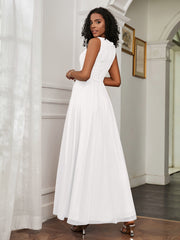 A-Line Jewel Neckline Tulle Dress Ivory Plus Size