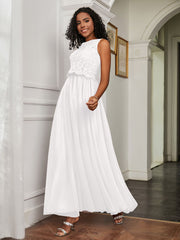 A-Line Jewel Neckline Tulle Dress Ivory