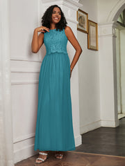 A-Line Jewel Neckline Tulle Dress Jade Plus Size