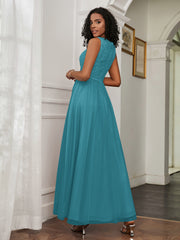 A-Line Jewel Neckline Tulle Dress Jade