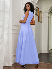 A-Line Jewel Neckline Tulle Dress Lavender