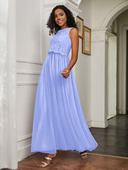 A-Line Jewel Neckline Tulle Dress Lavender