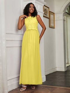 A-Line Jewel Neckline Tulle Dress Lemon