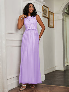 A-Line Jewel Neckline Tulle Dress Lilac