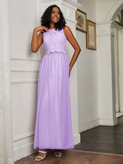 A-Line Jewel Neckline Tulle Dress Lilac Plus Size