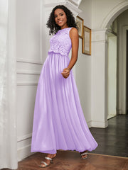 A-Line Jewel Neckline Tulle Dress Lilac Plus Size