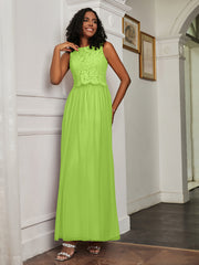A-Line Jewel Neckline Tulle Dress Lime Green Plus Size