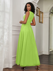A-Line Jewel Neckline Tulle Dress Lime Green Plus Size