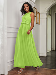 A-Line Jewel Neckline Tulle Dress Lime Green Plus Size