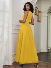 A-Line Jewel Neckline Tulle Dress Marigold