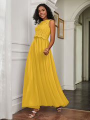 A-Line Jewel Neckline Tulle Dress Marigold