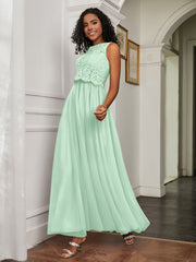 A-Line Jewel Neckline Tulle Dress Mint Green Plus Size