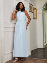 A-Line Jewel Neckline Tulle Dress Mist Plus Size