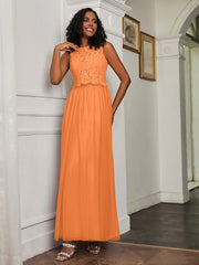 A-Line Jewel Neckline Tulle Dress Orange Plus Size