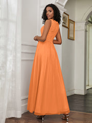 A-Line Jewel Neckline Tulle Dress Orange Plus Size
