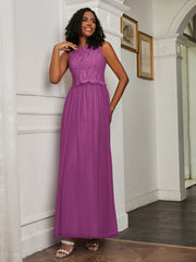 A-Line Jewel Neckline Tulle Dress Orchid