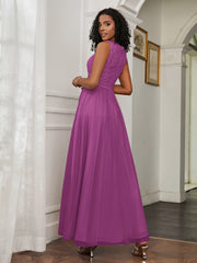 A-Line Jewel Neckline Tulle Dress Orchid