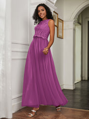A-Line Jewel Neckline Tulle Dress Orchid Plus Size