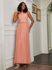 A-Line Jewel Neckline Tulle Dress Papaya