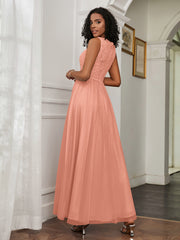 A-Line Jewel Neckline Tulle Dress Papaya