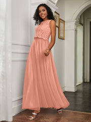 A-Line Jewel Neckline Tulle Dress Papaya