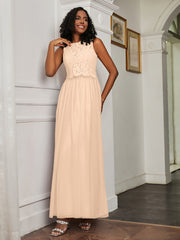 A-Line Jewel Neckline Tulle Dress Peach Plus Size