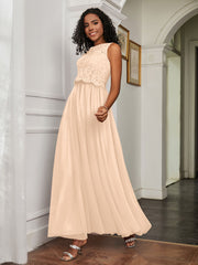 A-Line Jewel Neckline Tulle Dress Peach Plus Size