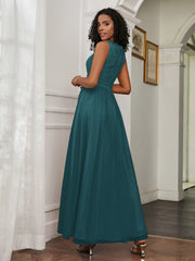 A-Line Jewel Neckline Tulle Dress Peacock Plus Size