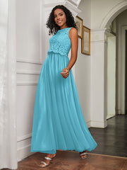 A-Line Jewel Neckline Tulle Dress Pool Plus Size