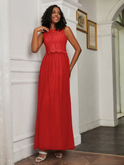 A-Line Jewel Neckline Tulle Dress Red Plus Size