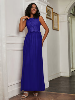 A-Line Jewel Neckline Tulle Dress Royal Blue