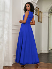 A-Line Jewel Neckline Tulle Dress Royal Blue