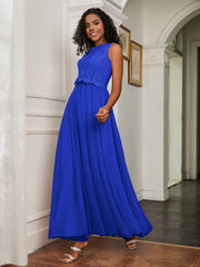 A-Line Jewel Neckline Tulle Dress Royal Blue