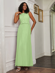 A-Line Jewel Neckline Tulle Dress Sage