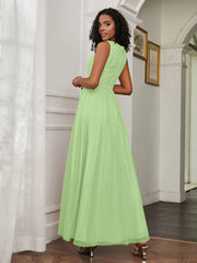 A-Line Jewel Neckline Tulle Dress Sage